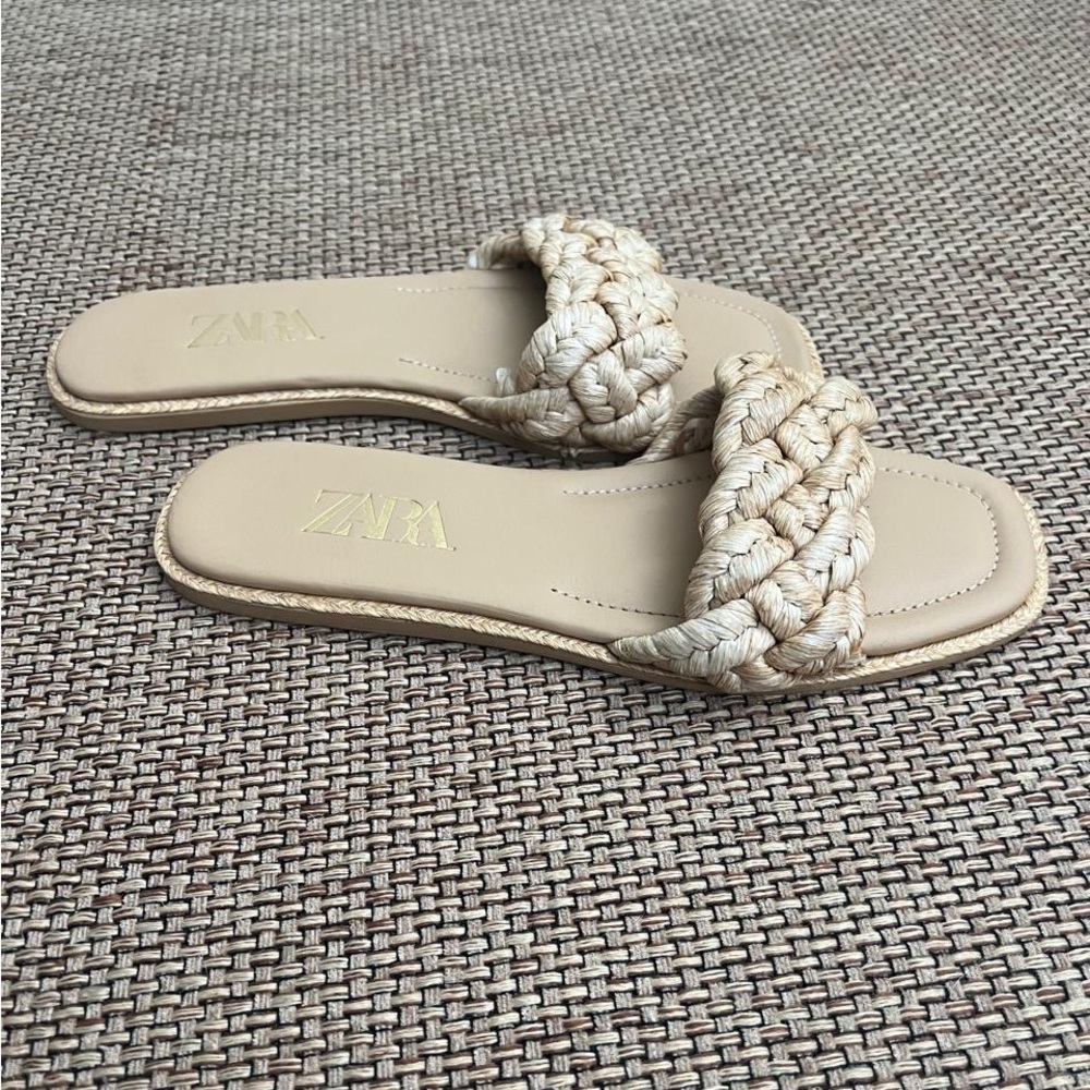 Zara Braided Slide Sandals in Beige - Women's Fashion Slip-Ons - Picture 3 of 6